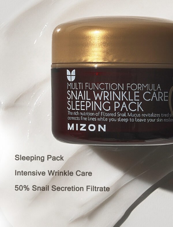 Snail Wrinkle Care Sleeping Pack de chez Mizon - Photo texture et boite