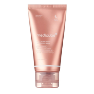 Tube rose métallisé de la Medicube Collagen Night Wrapping Mask 75 ml, soin de nuit enrichi en collagène et céramides.